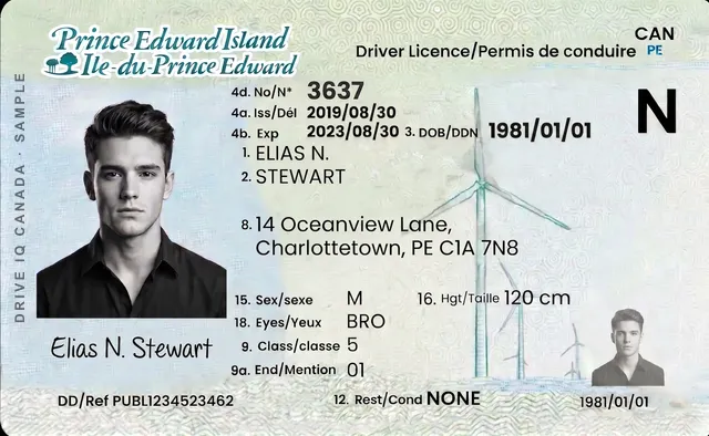 Sample Prince Edward Island driver's licence