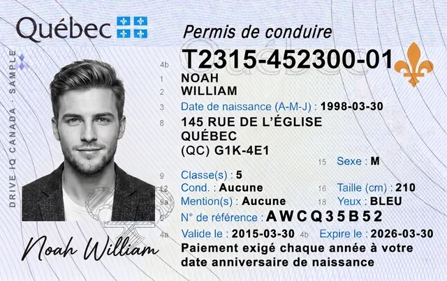 Sample Québec driver's licence