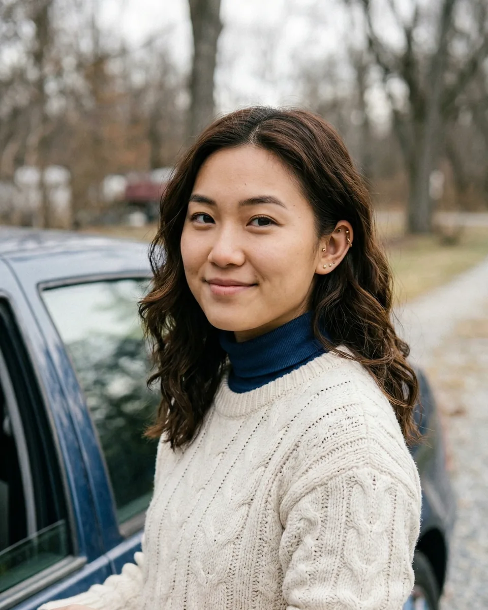 Nouvelle conductrice souriante près de sa voiture, tenant les clés après avoir réussi son examen théorique provincial