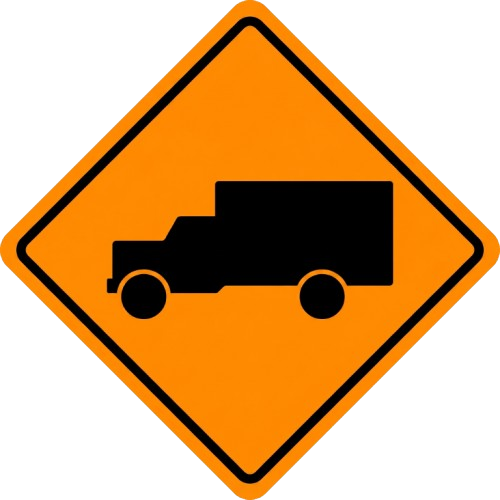 Camion de chantier — virage road sign