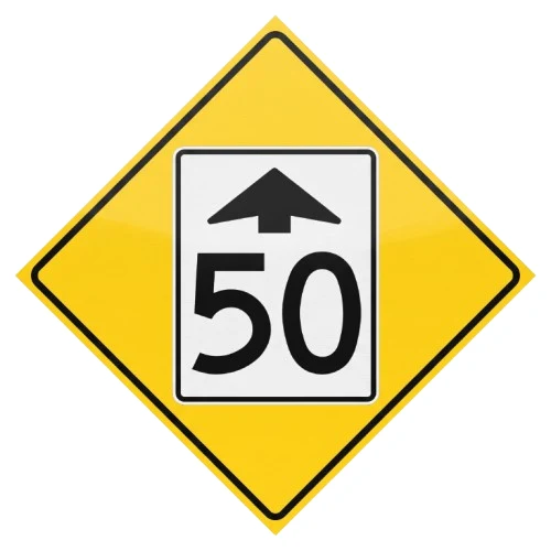 Advisory speed for curve road sign