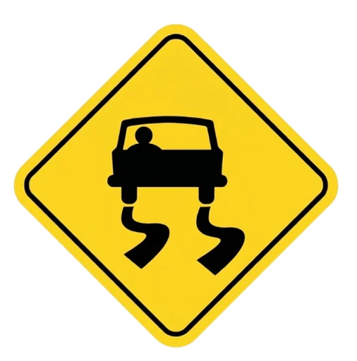 Slippery when wet road sign