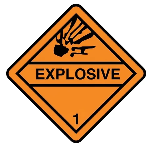 Dangerous goods placard: Explosives (Class 1) road sign