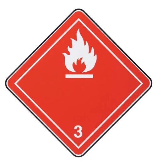 Flammable liquids placard (Class 3) road sign